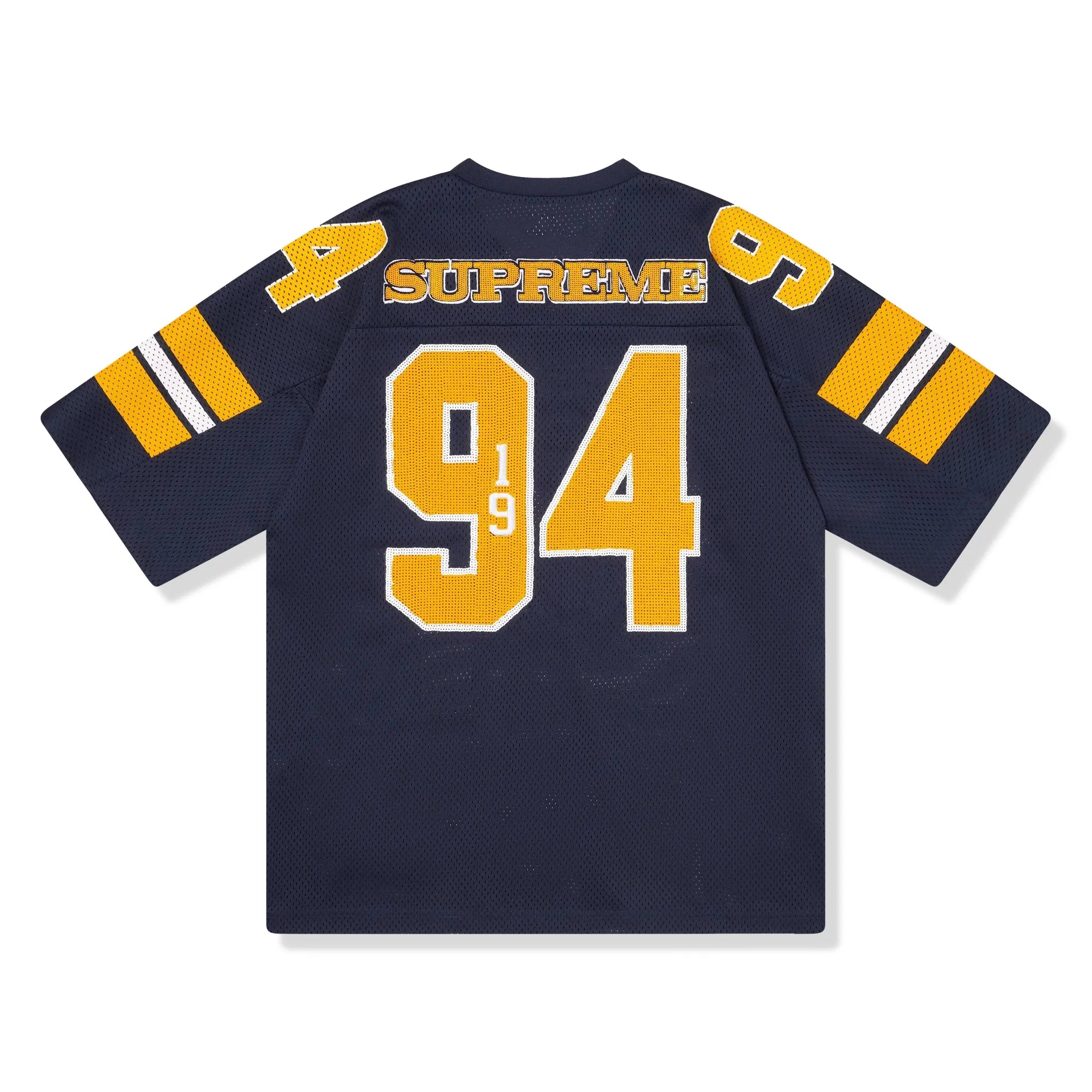 Back View of Supreme Sequin Navy Football Jersey (FW25) FW25KN22-NAVY